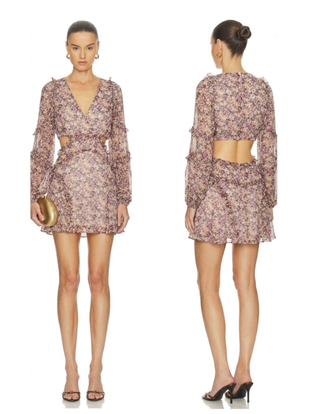 Bardot Floral Ruffle Cut Out Balloon Sleeve Dress Sz 8 Medium Boho Garden Party